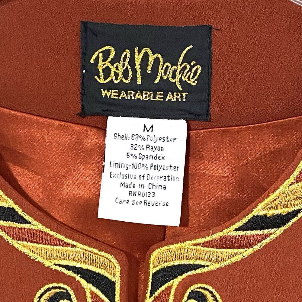 Bob Mackie Jacket Wearable Art M Rust Dark ORANGE Pockets Lined EMBROIDERED - Picture 5 of 6